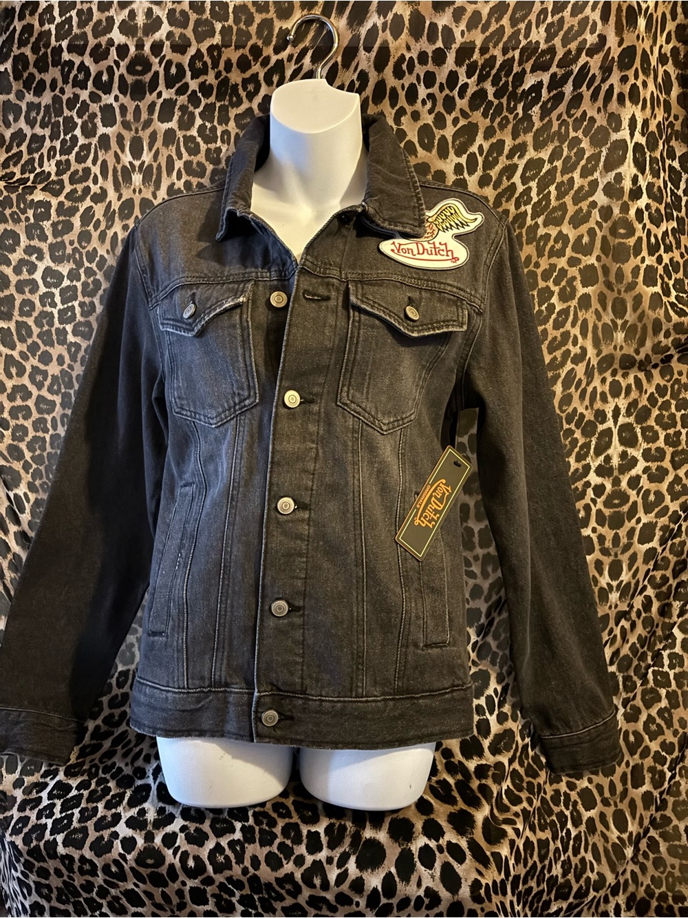 Von Dutch Black Denim Trucker Jacket with Winged Patch